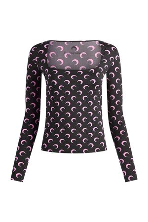 Top in tessuto elasticizzato nero e rosa MARINE SERRE | WTS017ACJER0001BK90